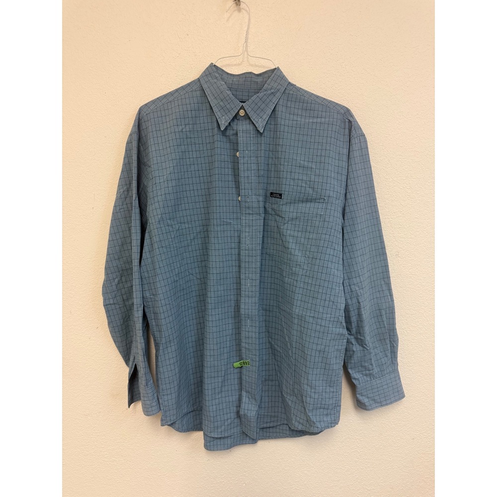 Chaps Ralph Lauren Mens Blue Windowpane Check Cotton Button Down Shirt Large